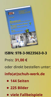 ISBN: 978-3-9823563-0-3 Preis: 31,00 € oder direkt bestellen unter: info(at)schuh-werk.de •	144 Seiten •	225 Bilder •	viele Fallbeispiele